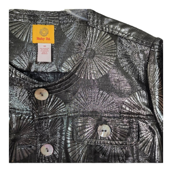 Ruby Rd Women's 3/4 Sleeve silver metallic jacket size 10 medium - Picture 3 of 8